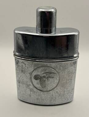 Wild Turkey Logo Chrome Metal Pocket Flask Screw Cap Vintage Barware Display